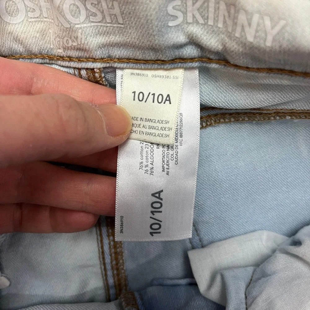 OshKosh Skinny Jeans Girls 10 Light Blue‎ Acid Wash Adjustable Waist Stretch